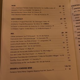 Wine menu Wine menu