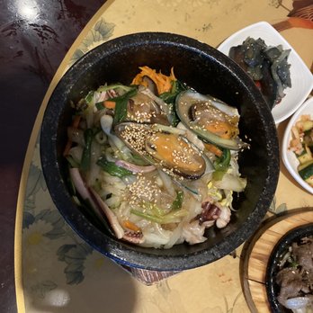 Panda Korea - Seafood and vegetable dulsot bibimbap (hot pot dish) - Chinese Near Me - Longview, Texas Panda Korea - Seafood and vegetable dulsot bibimbap (hot pot dish) - Chinese Near Me - Longview, Texas