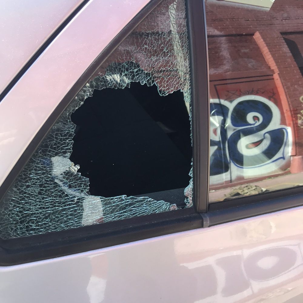 In & Out Auto Glass - Passenger vent 2011 Toyota Yaris sedan. Don't leave stuff in your back seat. Just don't. - Auto Glass Services Near Me - Oakland, California