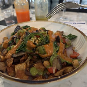 Sage Leaf - Vegan Breakfast Hash (22.75) Plant Based Chorizo, Chickpeas, Cherry Tomato, Mushroom Red Onion, Spinach - New American Near Me - Incline Village, Nevada Sage Leaf - Vegan Breakfast Hash (22.75) Plant Based Chorizo, Chickpeas, Cherry Tomato, Mushroom Red Onion, Spinach - New American Near Me - Incline Village, Nevada