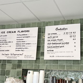 Cookiebar Scoop Shop - Menu; several flavors weren't available - Desserts Near Me - Alameda, California Cookiebar Scoop Shop - Menu; several flavors weren't available - Desserts Near Me - Alameda, California