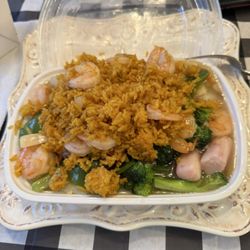 New Great Wall Chinese Restaurant - Seafood Delight with shrimp fried rice.