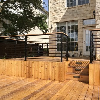 Walker Welding - New cedar deck & horizontal handrails finished for a friend. - Metal Fabricators Near Me Walker Welding - New cedar deck & horizontal handrails finished for a friend. - Metal Fabricators Near Me