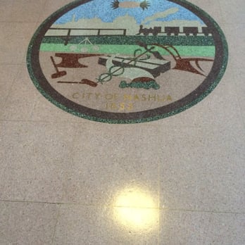 Nashua City Hall - The mosaic "seal" in the lobby in city hall - Landmarks & Historical Buildings Near Me - Nashua, New Hampshire Nashua City Hall - The mosaic "seal" in the lobby in city hall - Landmarks & Historical Buildings Near Me - Nashua, New Hampshire
