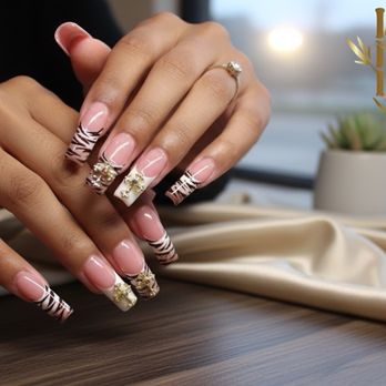 Bamboo Nail Bar - Zebra Glam French Nails. Done by Kim - Nail Salons Near Me - San Jose, California Bamboo Nail Bar - Zebra Glam French Nails. Done by Kim - Nail Salons Near Me - San Jose, California