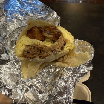 Bbad - Breakfast Burritos All Day - Inside the Chile Verde with Braised Pork - Breakfast & Brunch Near Me - Pasadena, California