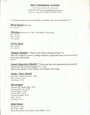 Menu photo 1 Irie Caribbean Cuisine Greenville, SC