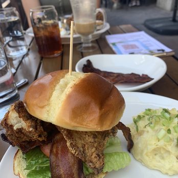 Tupelo Honey Southern Kitchen & Bar - BLT Fried Chicken Sandwich & Yukon Mashed Potatoes - Southern Near Me - Denver, Colorado Tupelo Honey Southern Kitchen & Bar - BLT Fried Chicken Sandwich & Yukon Mashed Potatoes - Southern Near Me - Denver, Colorado