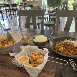 Panang curry, calamari,veggie pad Thai Panang curry, calamari,veggie pad Thai