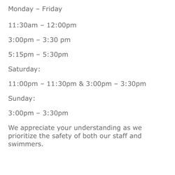 Willis Road Family YMCA - Break times.