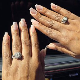 Gel X Coffin Cut Nails w/ Natural Pink & White Ombre, & 2 Nails w/ Cat-Eyes w/ Heart Designs. Gel X Coffin Cut Nails w/ Natural Pink & White Ombre, & 2 Nails w/ Cat-Eyes w/ Heart Designs.