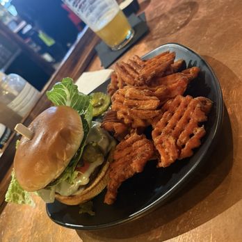 The Firehall Kitchen and Taphouse - 402 burger with sweet potato fries - Cocktail Bars Near Me - La Conner, Washington The Firehall Kitchen and Taphouse - 402 burger with sweet potato fries - Cocktail Bars Near Me - La Conner, Washington