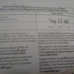 Unlaminated Back of Covid-19 Vaccination Card