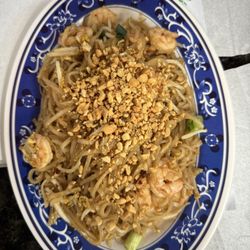 Bangkok Thai and Pho 911 - Shrimp pad thai. $13.  Spicy level 2 is perfect