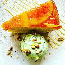 Stone House Tavern - Orange Cardamom Olive Oil Cake with pistachio ice cream