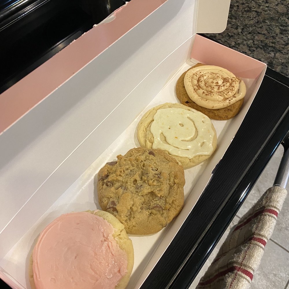 Crumbl - Arcadia - 4pack: chilled pink sugar, chocolate chip, Orange roll, pumpkin - Bakeries Near Me - Phoenix, Arizona