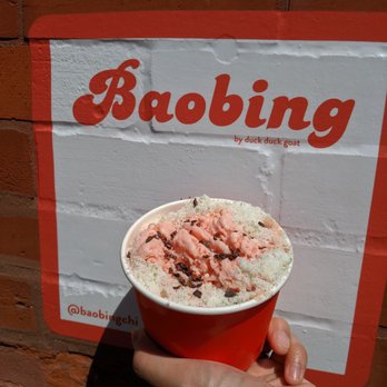 Baobing Bar - Watermelon - soft ice cream, watermelon snow ice, line mint sugar, cacao nibs - Taiwanese Near Me - Chicago, Illinois