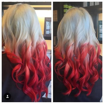 Salon Fringe - platinum blonde and Red ombre Done by Marea - Hair Salons Near Me - Reading, Massachusetts Salon Fringe - platinum blonde and Red ombre Done by Marea - Hair Salons Near Me - Reading, Massachusetts