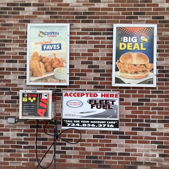 bp - a brick wall with posters on it - Gas Stations Near Me - Jamestown, Pennsylvania