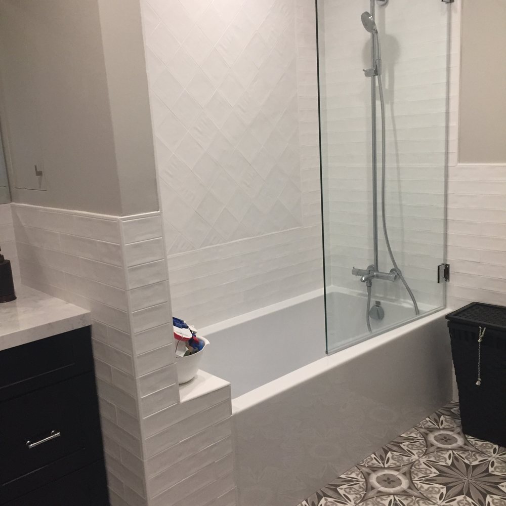 All Natural Stone - Family friendly Master Bath--use of matte and gloss tile, porcelain tile for floor - Building Supplies Near Me - Burlingame, California All Natural Stone - Family friendly Master Bath--use of matte and gloss tile, porcelain tile for floor - Building Supplies Near Me - Burlingame, California