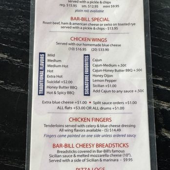 Bar-Bill North - Menu - Chicken Wings Near Me - Clarence, New York