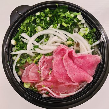 Pho & Bar - Traditional pho with rare filet, meatballs and extra onion take out. ($10.50) - Vietnamese Near Me - Denver, Colorado