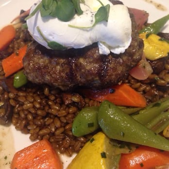 Bottle + Kitchen - lamb patty with poached egg on top - American Near Me - Portland, Oregon