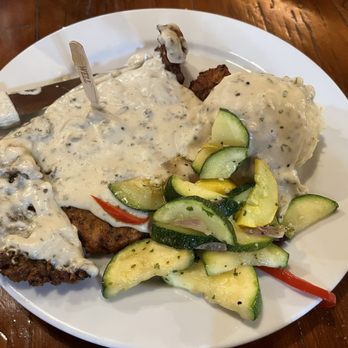 Stage Coach Grille - Chicken fried chicken, mash Potatoes with zucchini medley - Seafood Near Me - La Verkin, Utah Stage Coach Grille - Chicken fried chicken, mash Potatoes with zucchini medley - Seafood Near Me - La Verkin, Utah