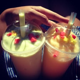 Avocado smoothie and passion fruit smoothie with boba Avocado smoothie and passion fruit smoothie with boba