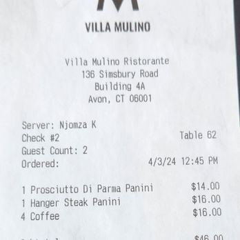 Villa Mulino - lunch for two - Italian Near Me - Avon, Connecticut Villa Mulino - lunch for two - Italian Near Me - Avon, Connecticut