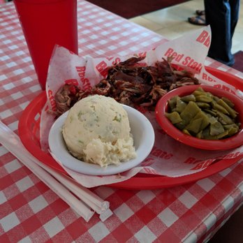Red State BBQ - Pulled pork plate with two sides (potato salad and green beans). - Barbeque Near Me - Lexington, Kentucky Red State BBQ - Pulled pork plate with two sides (potato salad and green beans). - Barbeque Near Me - Lexington, Kentucky