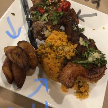 Rice and Beans - Chuleta kan kan with arroz con gandules and maduros - Puerto Rican Near Me - Wesley Chapel, Florida