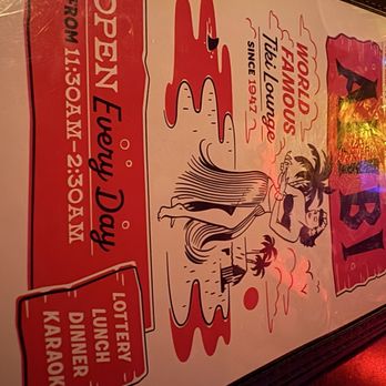 The Alibi Tiki Lounge - Cover of menu - Karaoke Near Me - Portland, Oregon