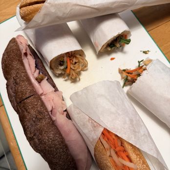 Epic Baguette - Spicy Pate Pork FLoss Skinny Baguette c.  Ube Walnut Jambon Fromage p. Shredded Pork Skin b. Grilled Lemongrass Chicken - Bakeries Near Me - Westminster, California