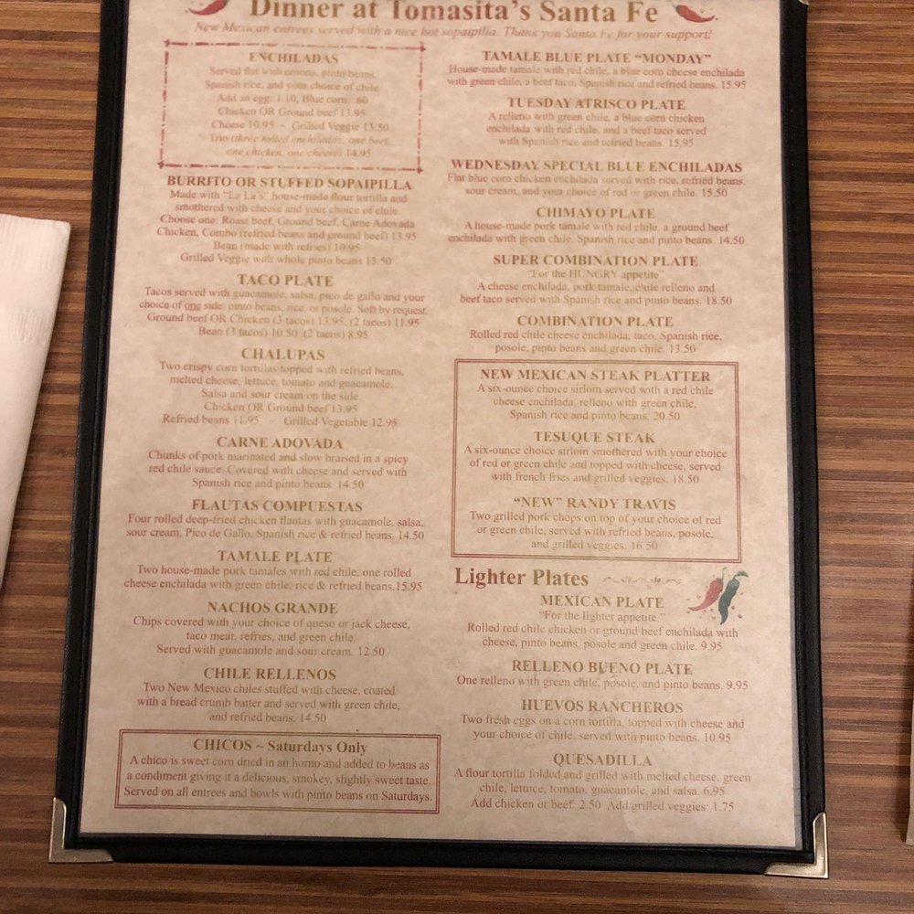 Tomasita's - Menu - New Mexican Cuisine Near Me - Santa Fe, New Mexico