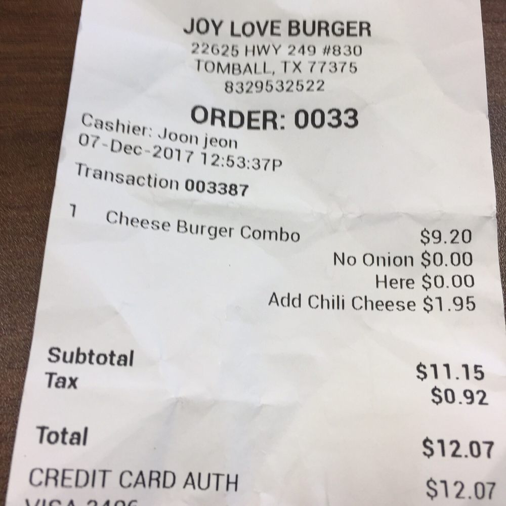 JLB Eatery - Lunch bill - Burgers Near Me - Tomball, Texas