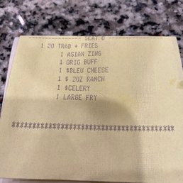 Receipt from Buffalo Wild Wings