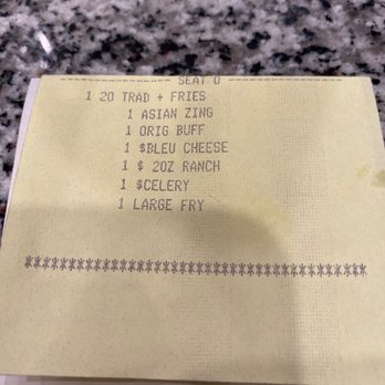 Buffalo Wild Wings - Receipt from Buffalo Wild Wings - Chicken Wings Near Me - Myrtle Beach, South Carolina
