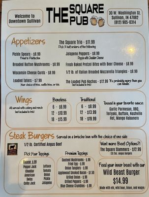 Menu photo 1 The Square Pub Sullivan, IN