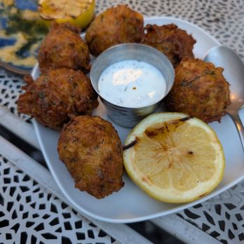 Mykonos Meze - Zucchini Cake '' - crispy zucchini cakes with cucumber & mint-yogurt dressing 15 - Bars Near Me - Burlingame, California Mykonos Meze - Zucchini Cake '' - crispy zucchini cakes with cucumber & mint-yogurt dressing 15 - Bars Near Me - Burlingame, California