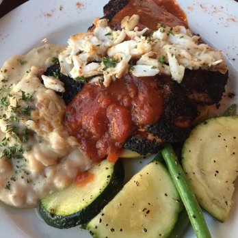 Boudreaux's Cajun Grill - Blackened salmon with garlic mashed potatoes and sautéed veggies. - Cajun/Creole Near Me - Daphne, Alabama