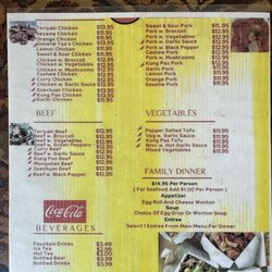 Ming Dynasty - Chicken, Beef, Pork, Vegetables, soda and Family dinner menu