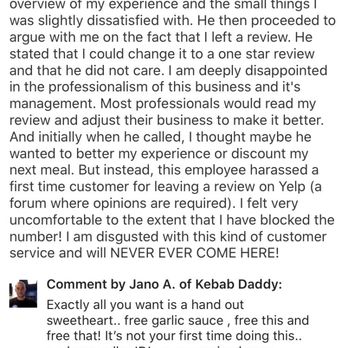 Kebab Daddy - Managers response talking about government hand outs?! Unprofessional and disgusted w this business - Mediterranean Near Me - Montrose, California