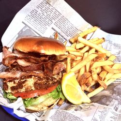 Acton Seafood - Crab cake BLT with fried and slaw