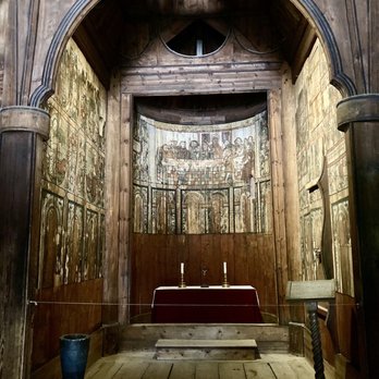 Norsk folkemuseum - 12th Century Stave Church, sanctuary with 16th Century wall panels - Museums Near Me - Oslo, 03