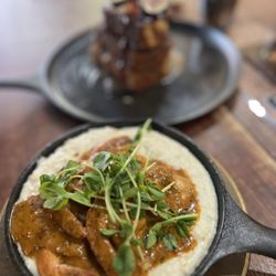 Luella's Southern Kitchen - Shrimp and cream cheese Grits and Honey and Fig French Toast