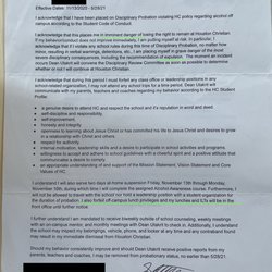 Houston Christian High School - Contract for buying beer off-campus senior year
Nov-May ---