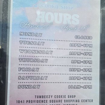 Tumbeezy Cookies - Hours for the week - Desserts Near Me - Virginia Beach, Virginia