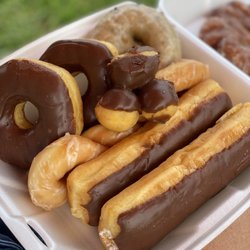 Donut Palace - Variety- filled long johns, chocolate frosted, glazed twist, blueberry fry cake, donut holes