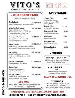 Menu photo 2 Vitos Famous Cheesesteaks Naples, FL
